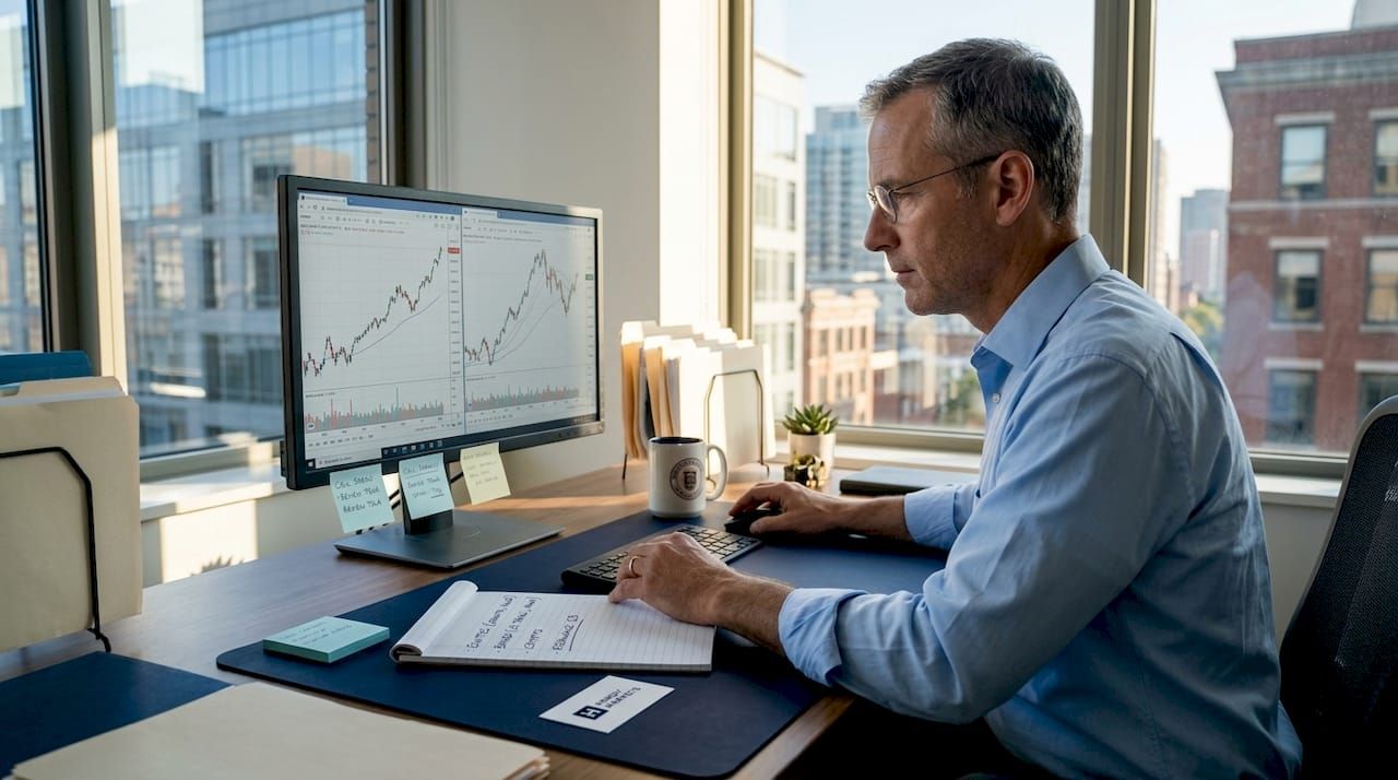 Advisor reviewing charts for portfolio diversification