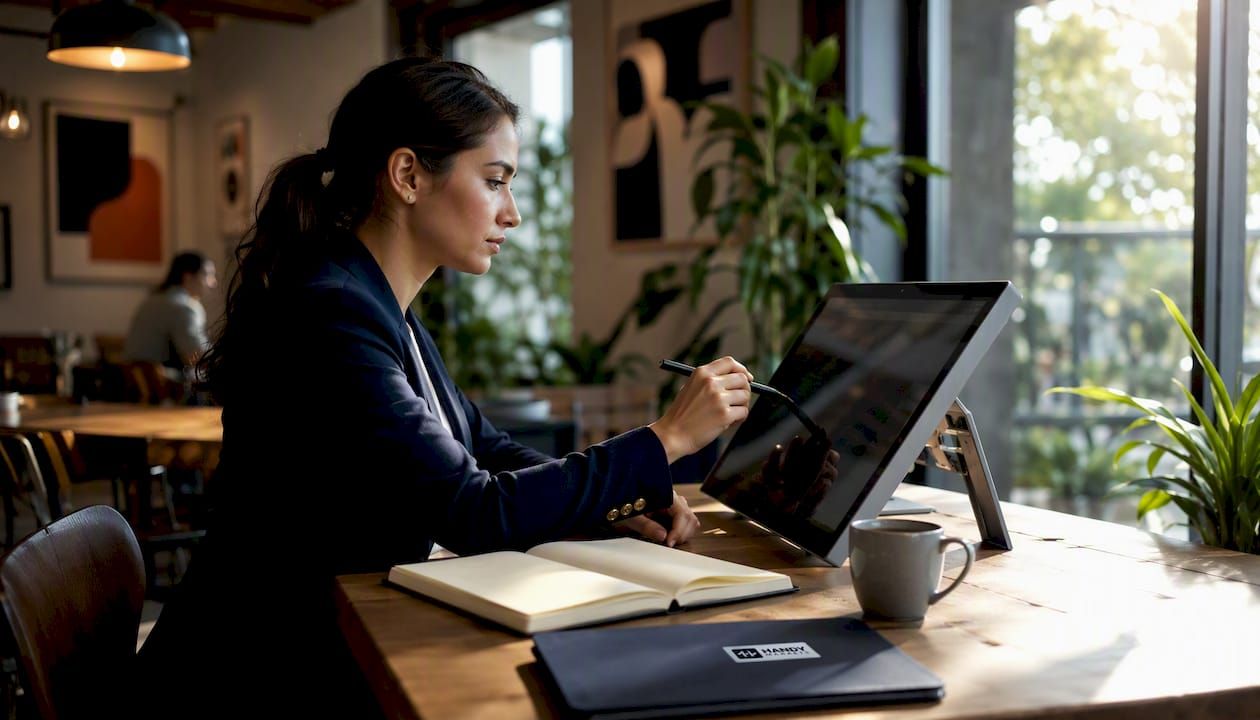 Analyst interacting with live breadth data touchscreen