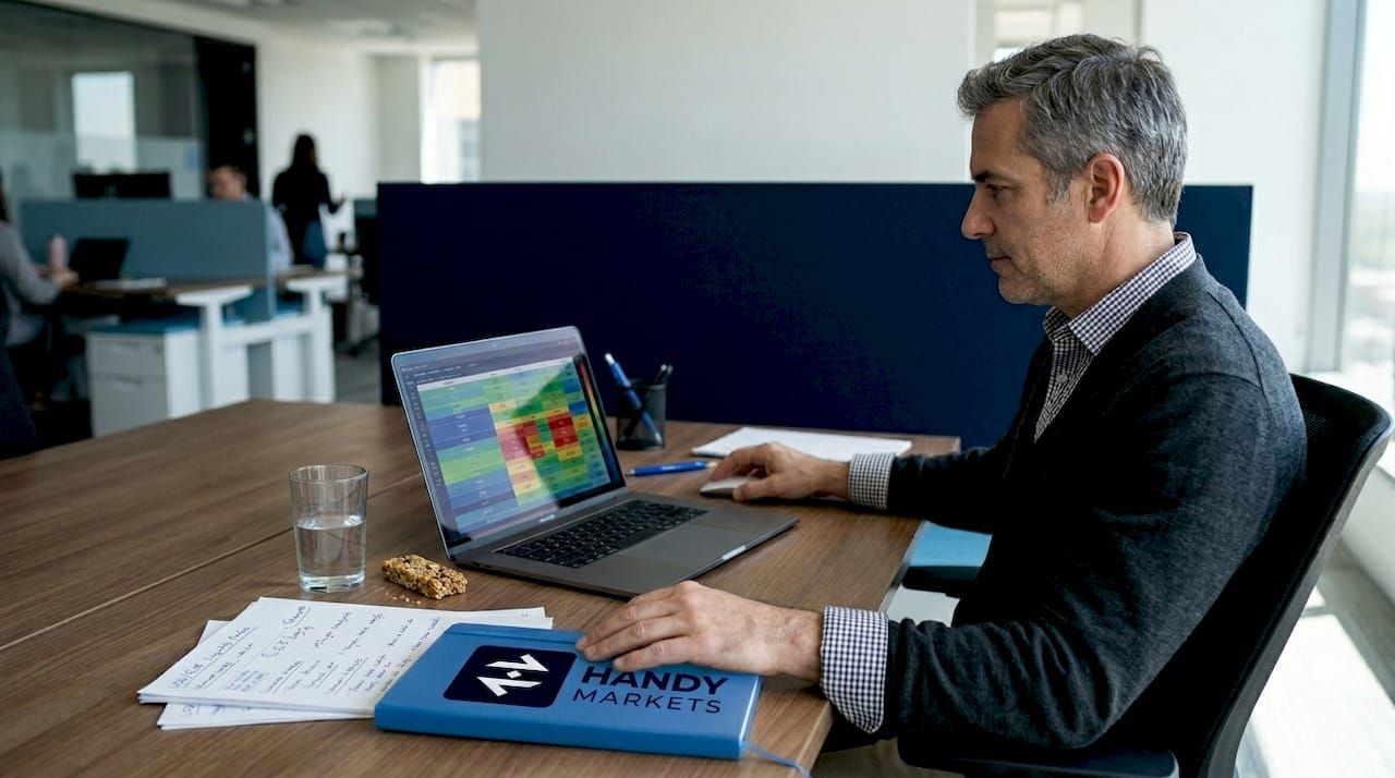 Analyst modeling liquidity at office desk