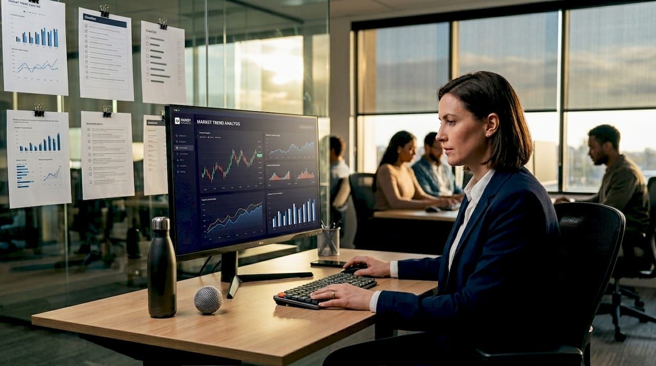 Analyst reviewing trend following charts in office