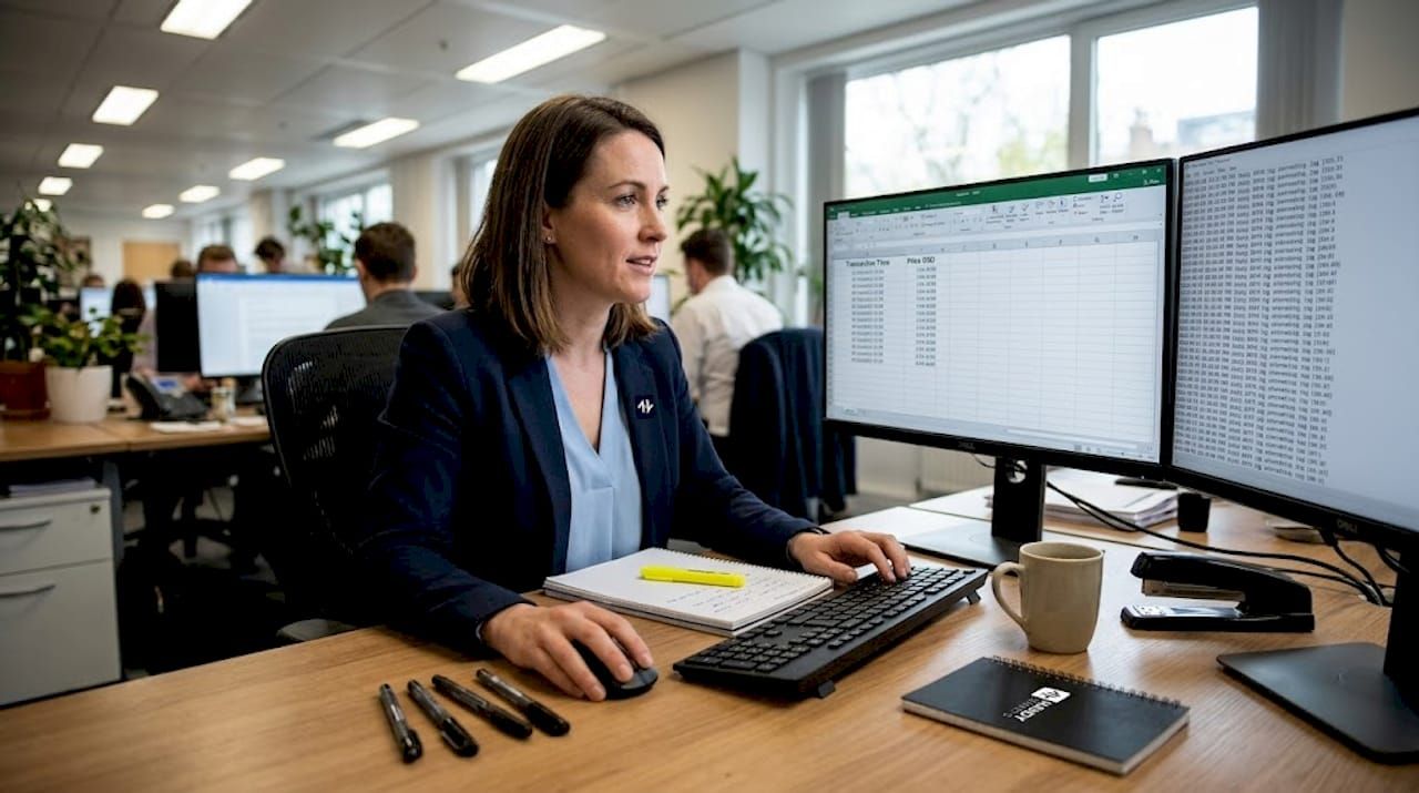 Analyst reviews raw market data at desk