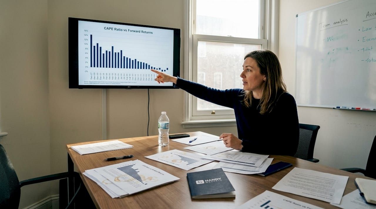 Financial analyst discussing CAPE ratio chart