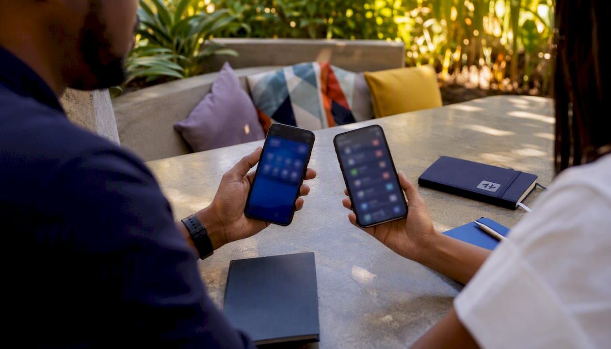 Hands holding smartphones showing notifications