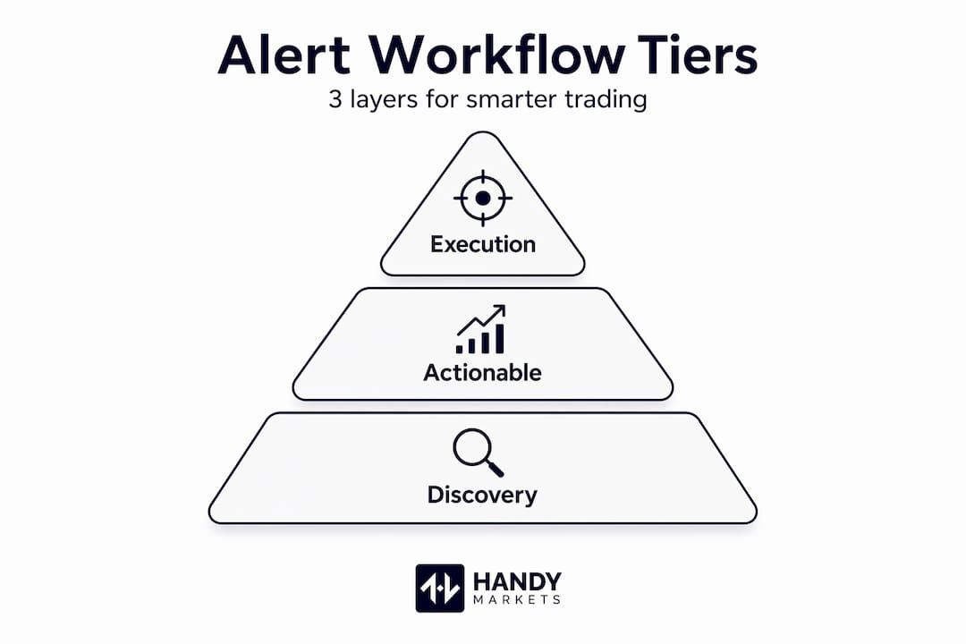 Hierarchical infographic of market alert workflow tiers