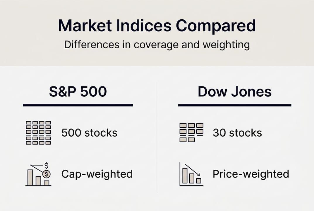 Infographic comparing SP 500 and Dow Jones