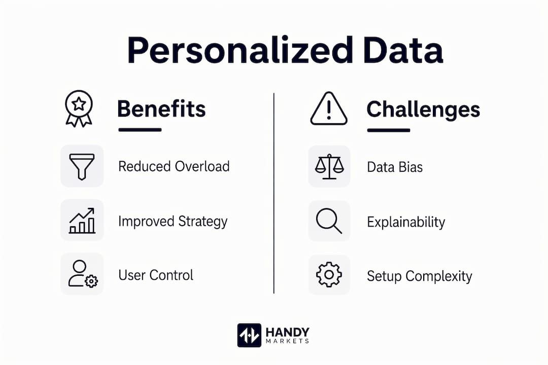 Infographic comparing benefits and challenges of personalized market data