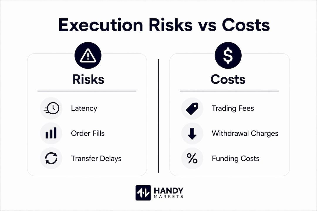 Infographic comparing execution risks and costs in arbitrage trading