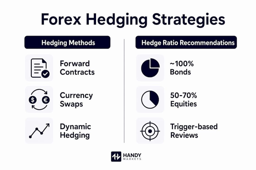 Infographic comparing forex hedging methods and hedge ratios