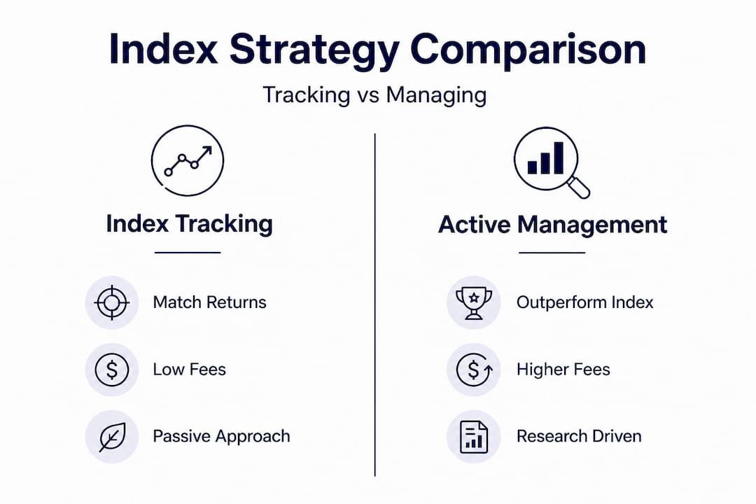 Infographic comparing index tracking and active strategies
