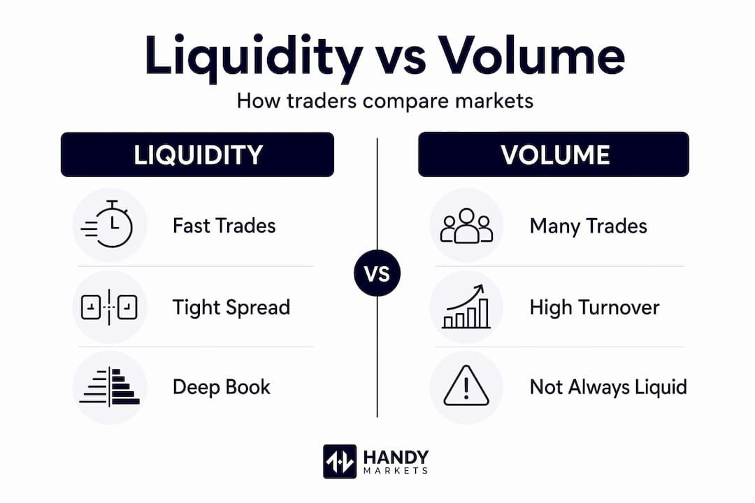 Infographic comparing liquidity and volume with simple labels