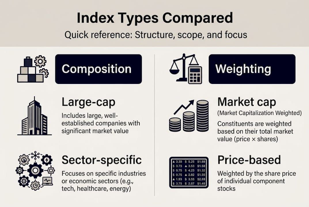 Infographic comparing major financial index types