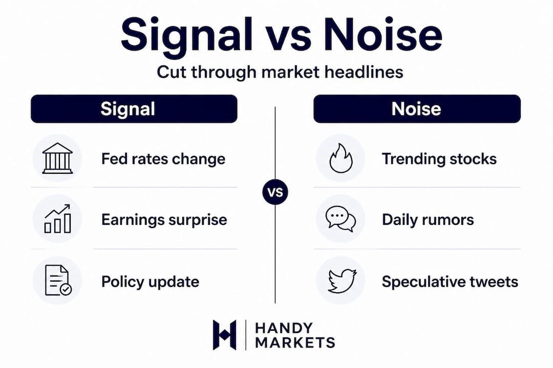 Infographic comparing market signal and noise examples