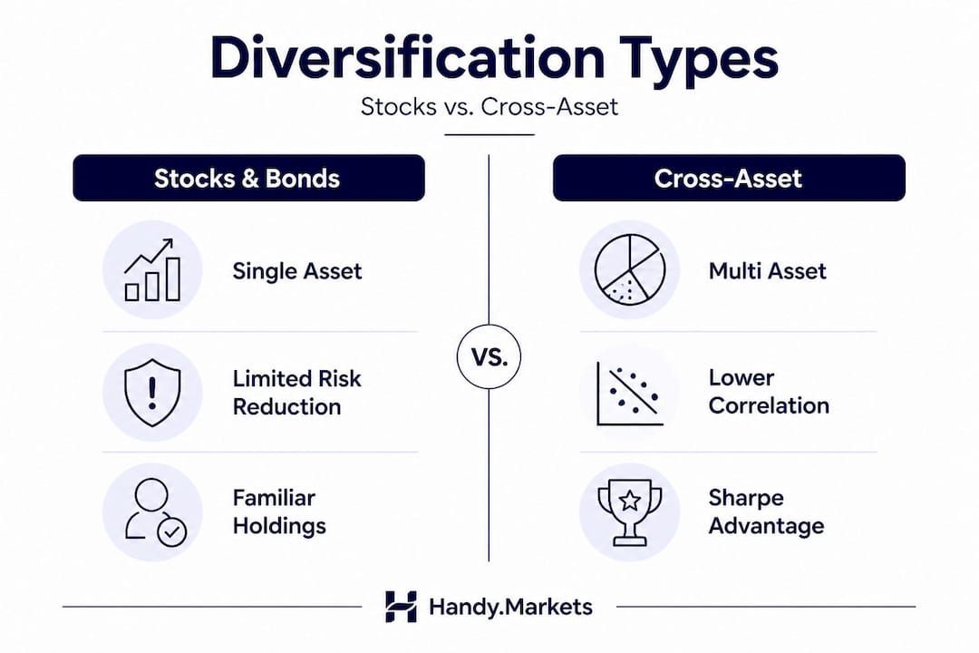 Infographic comparing stocks vs cross-asset diversification