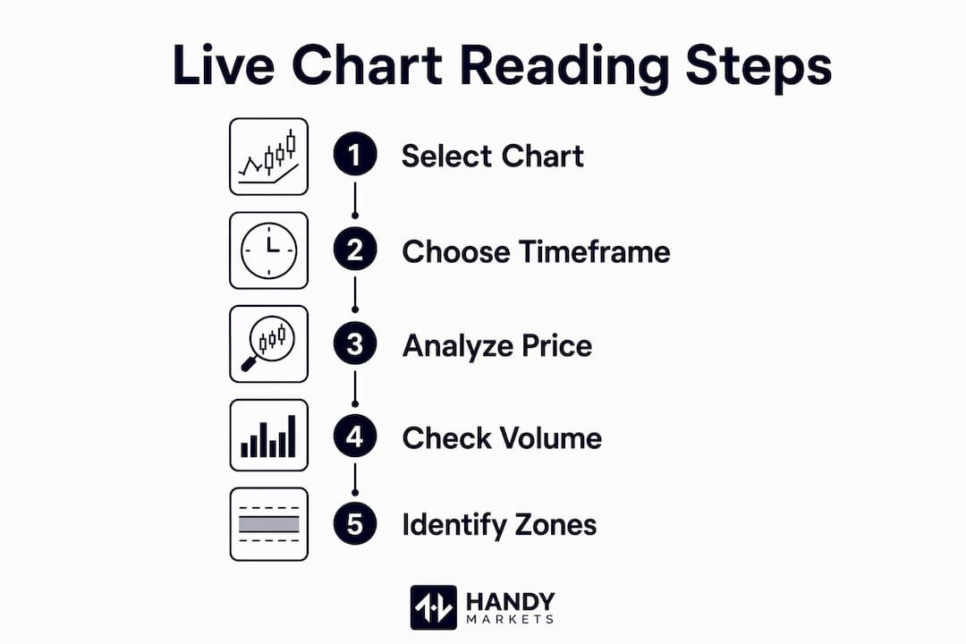 Infographic depicting steps to read live charts