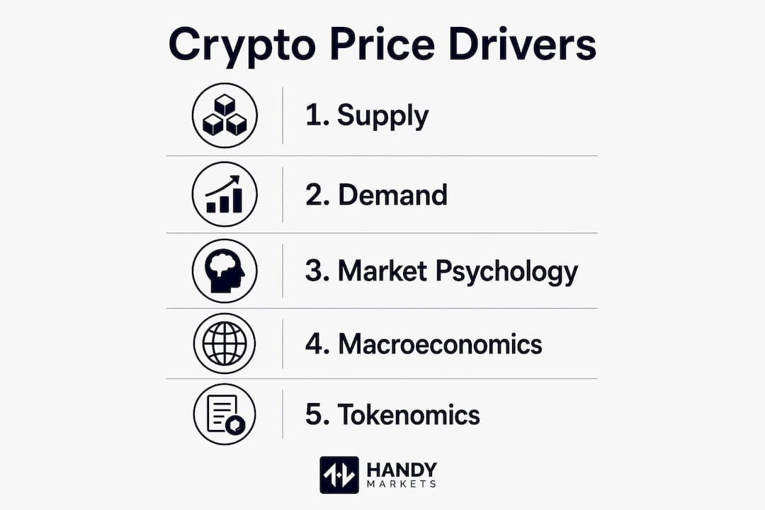 Infographic listing main cryptocurrency price drivers
