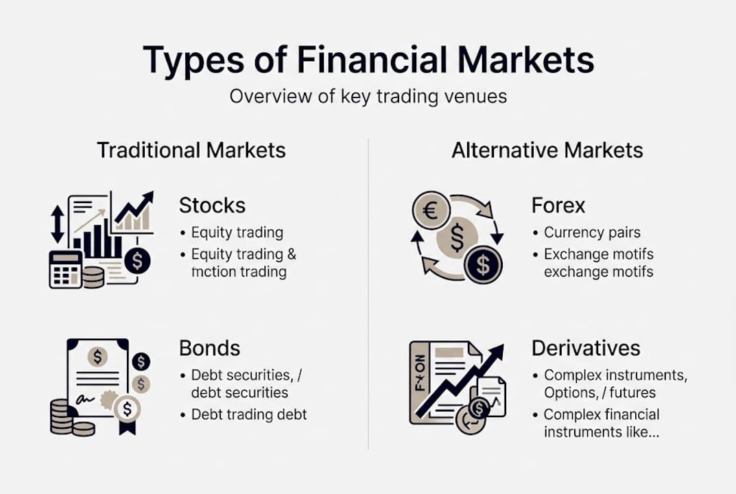 Infographic showing main financial market types