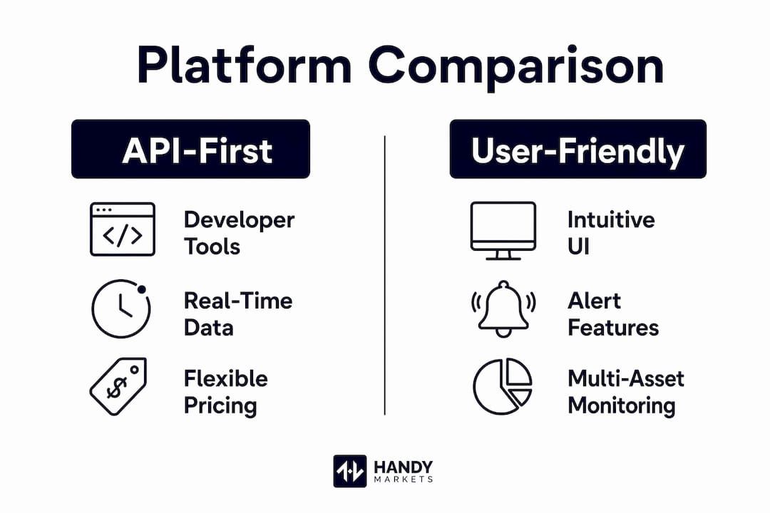 Infographic showing market data platform comparison categories