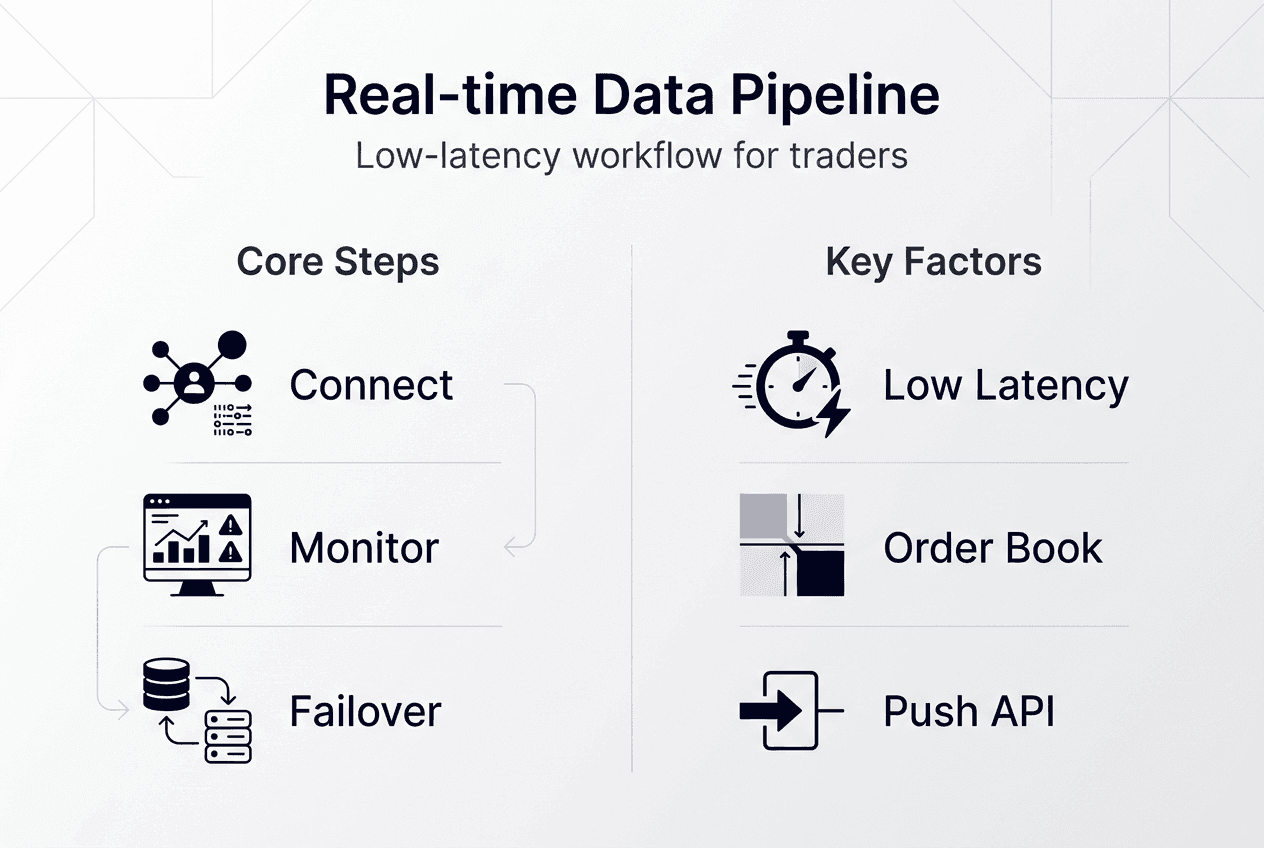 Infographic showing real-time data pipeline for trading