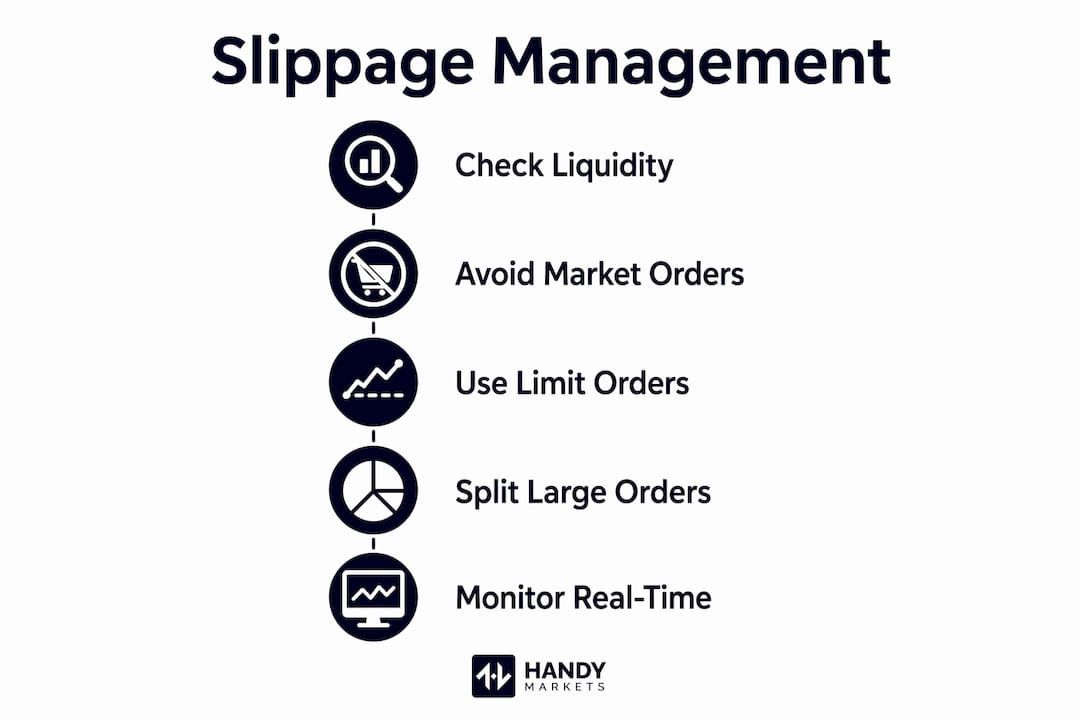 Infographic showing strategies to manage slippage in trading