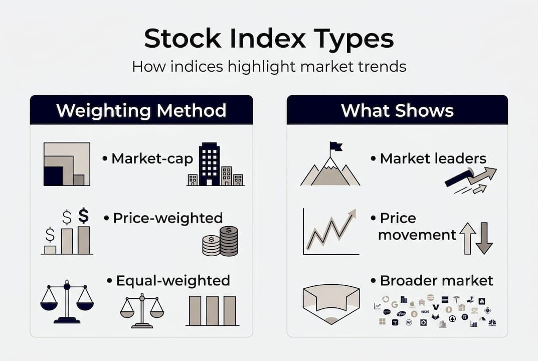 Infographic showing types of stock indices