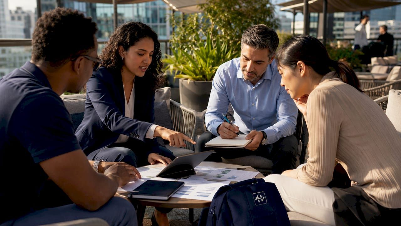 Institutional crypto market analysts collaborating in office