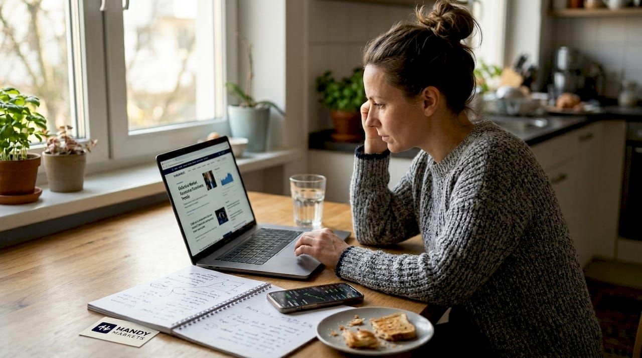 Investor reviews economic data at home table