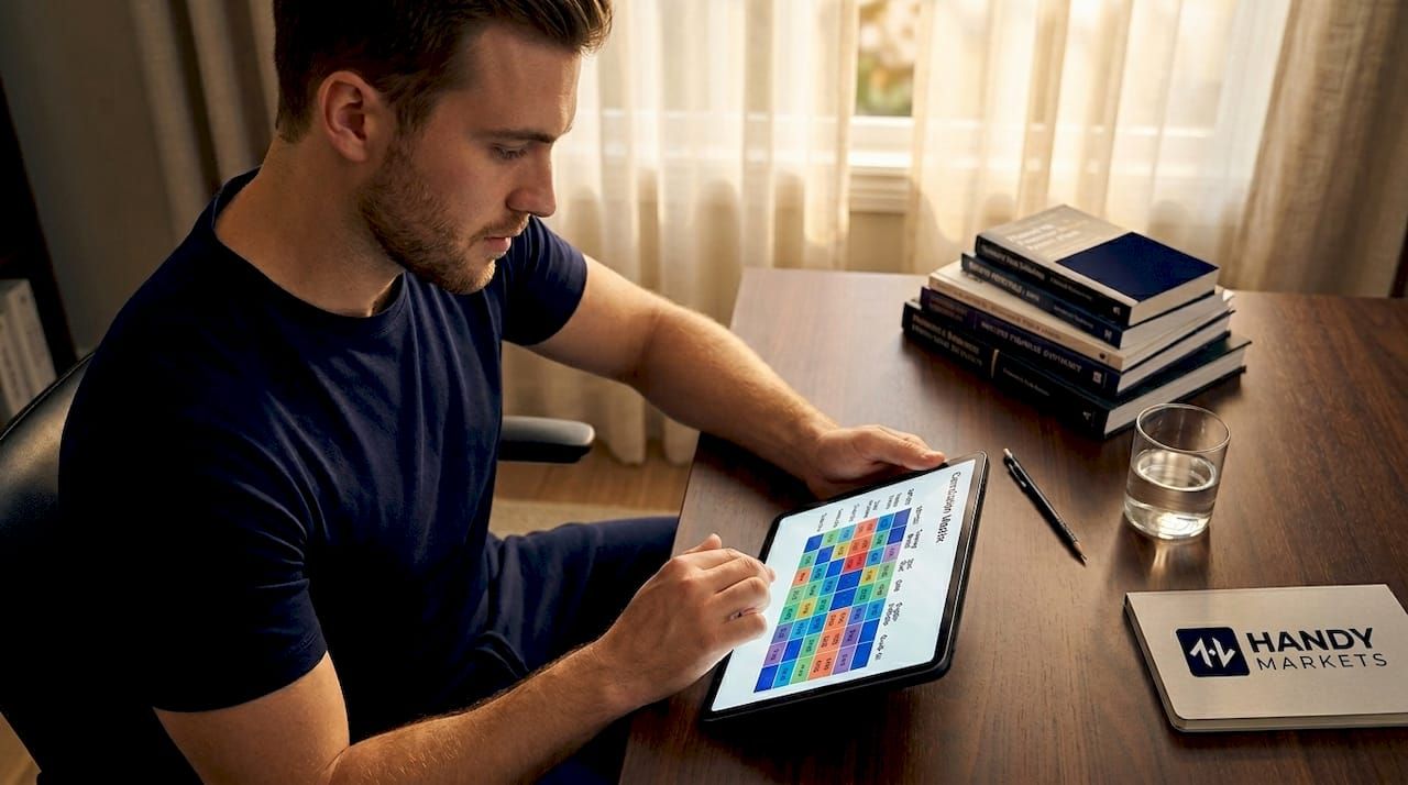 Man analyzing asset correlations on tablet