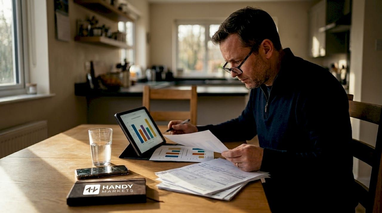 Man analyzing portfolio diversification at table