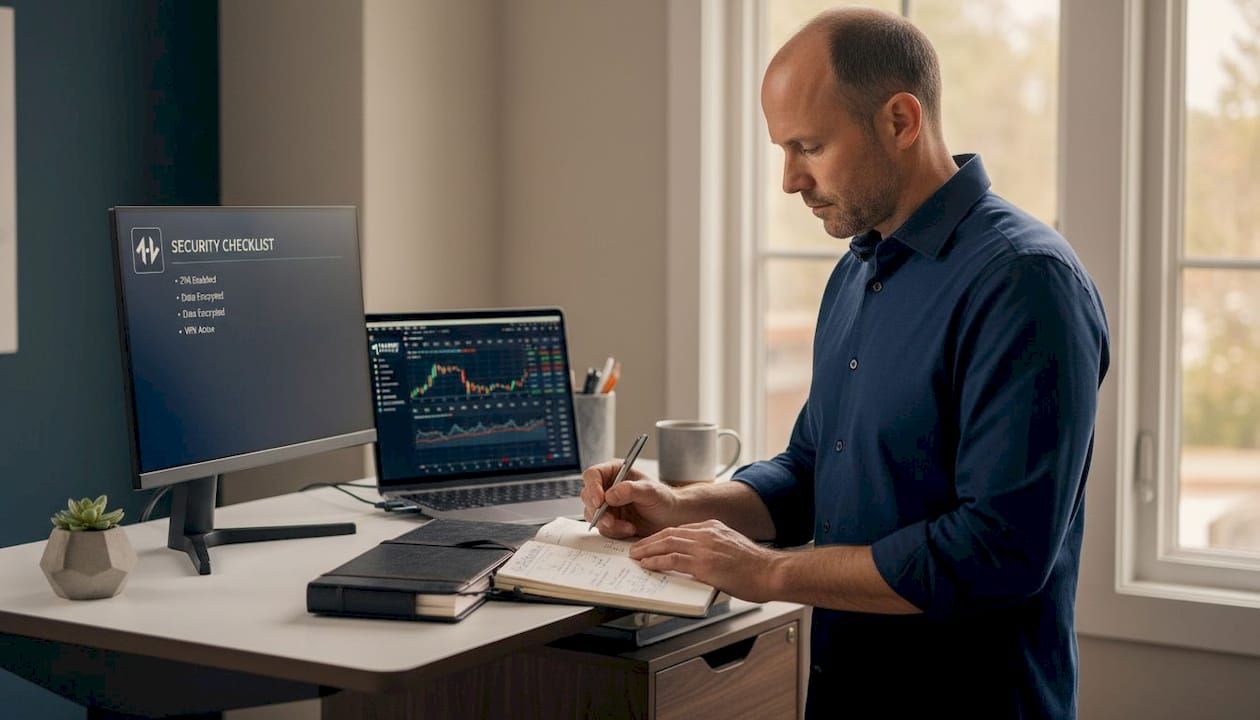 Man checking security steps for portfolio management
