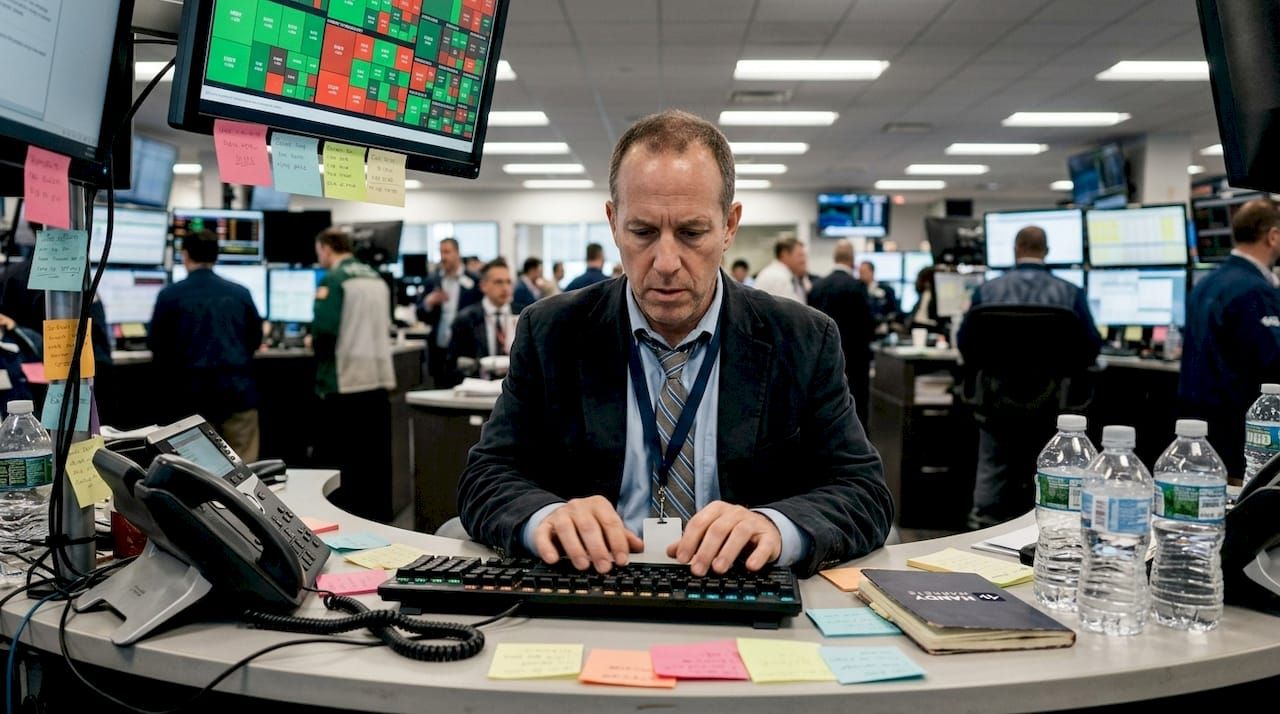 Market maker at trading floor desk working