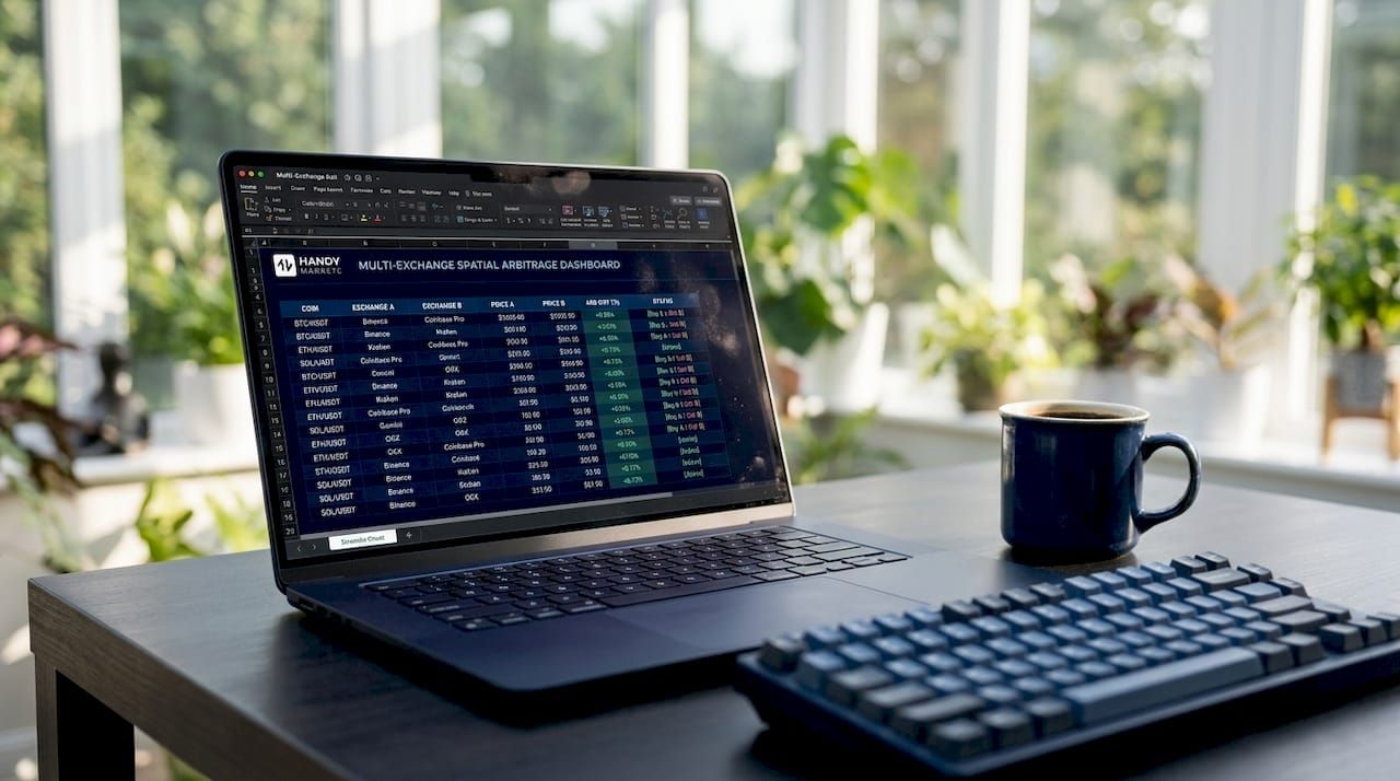 Monitor displaying crypto price comparison for arbitrage