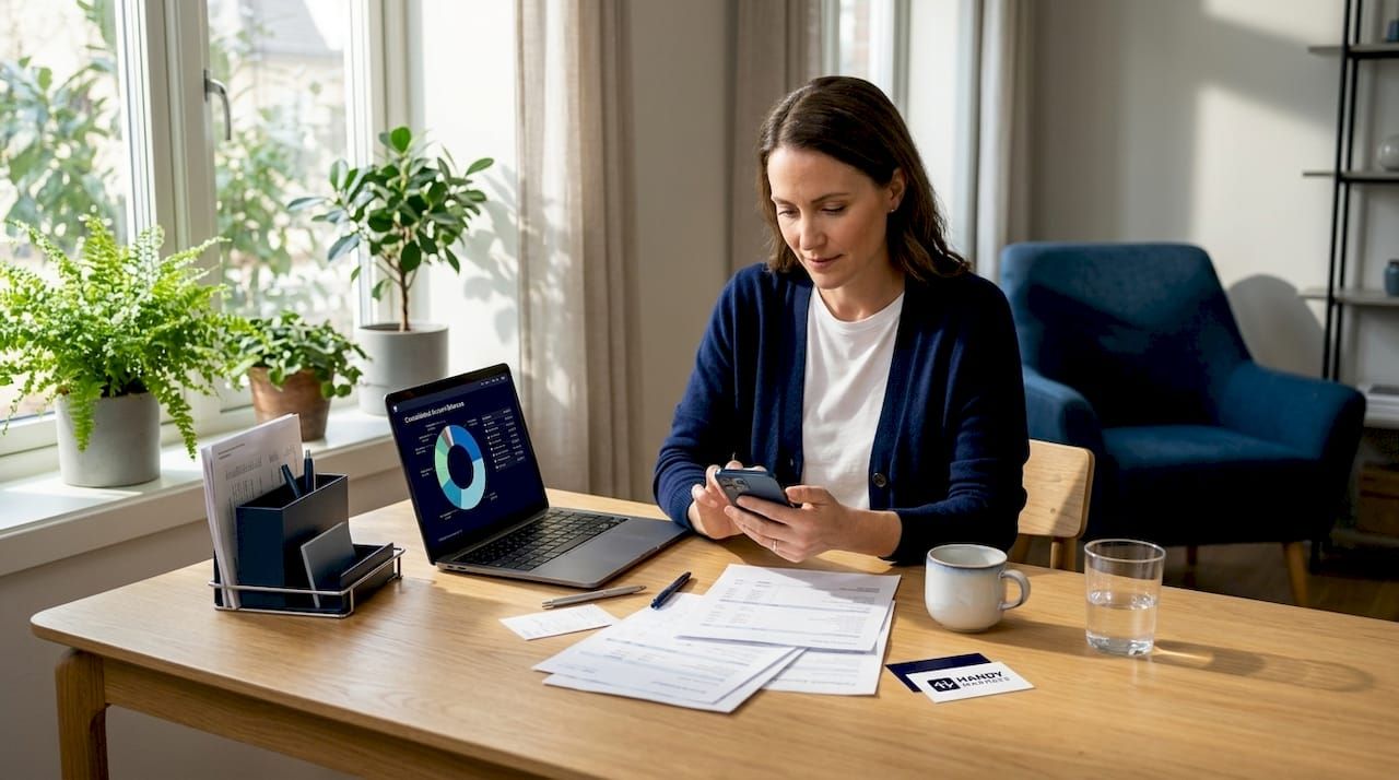 Person checking financial accounts across devices