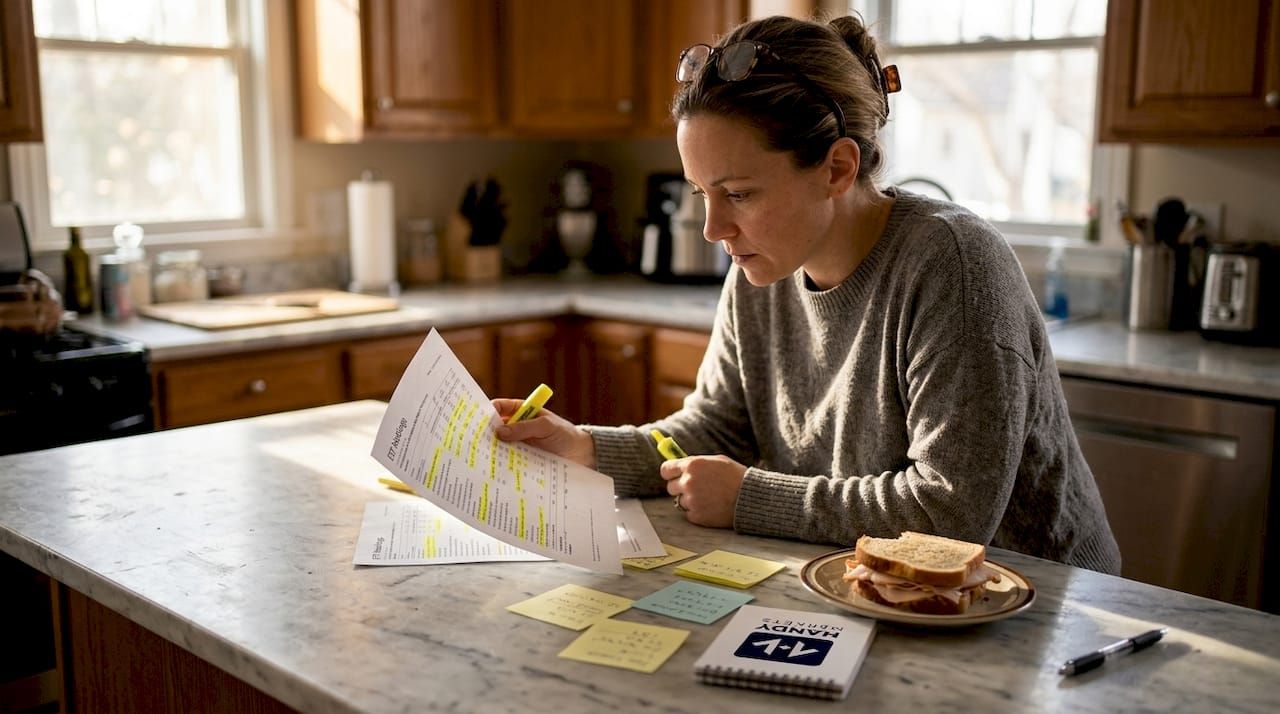 Person reviewing printed ETF holdings report