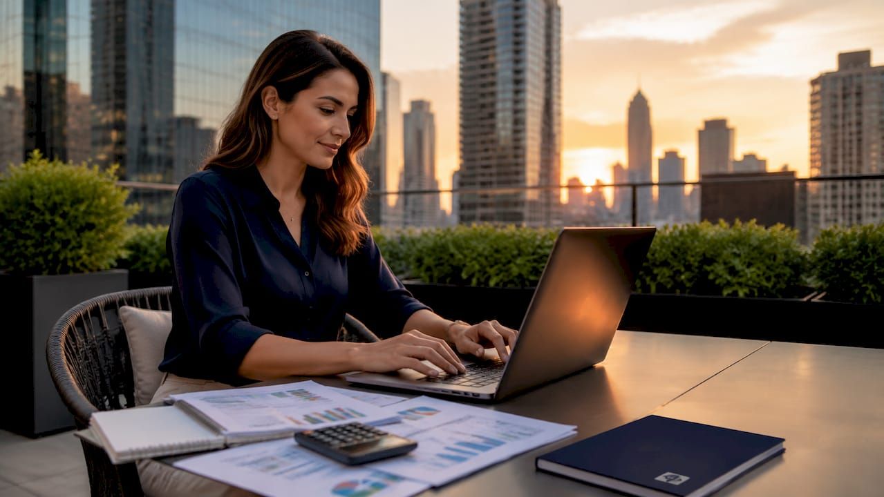 Side profile of analyst working on portfolio data