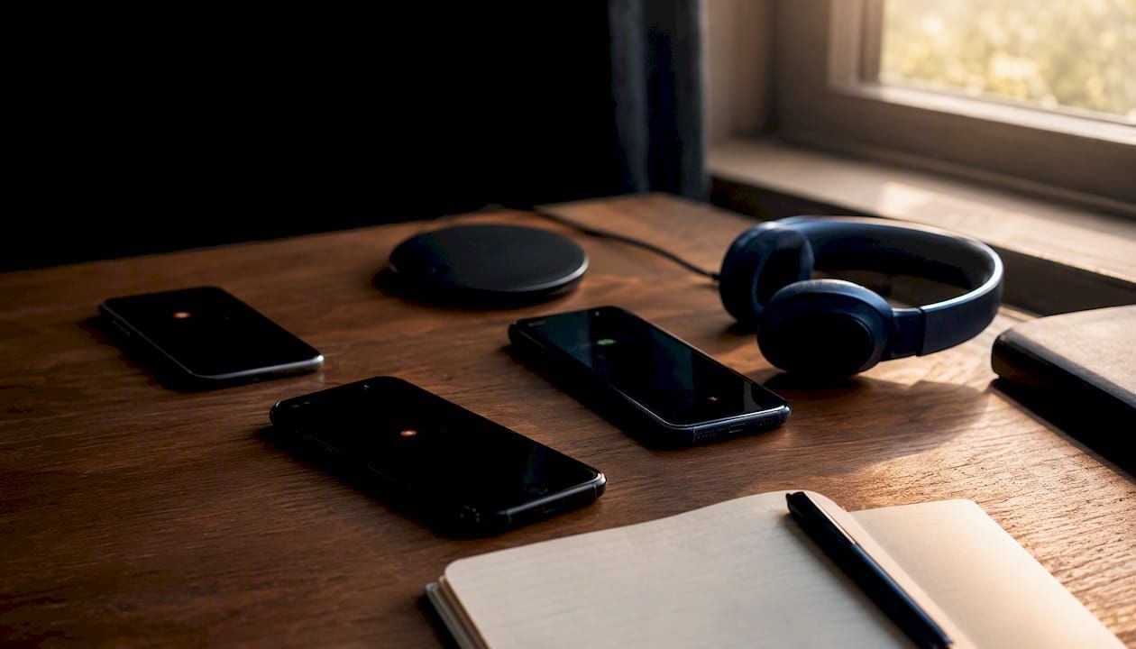 Smartphones showing market alerts on trading desk
