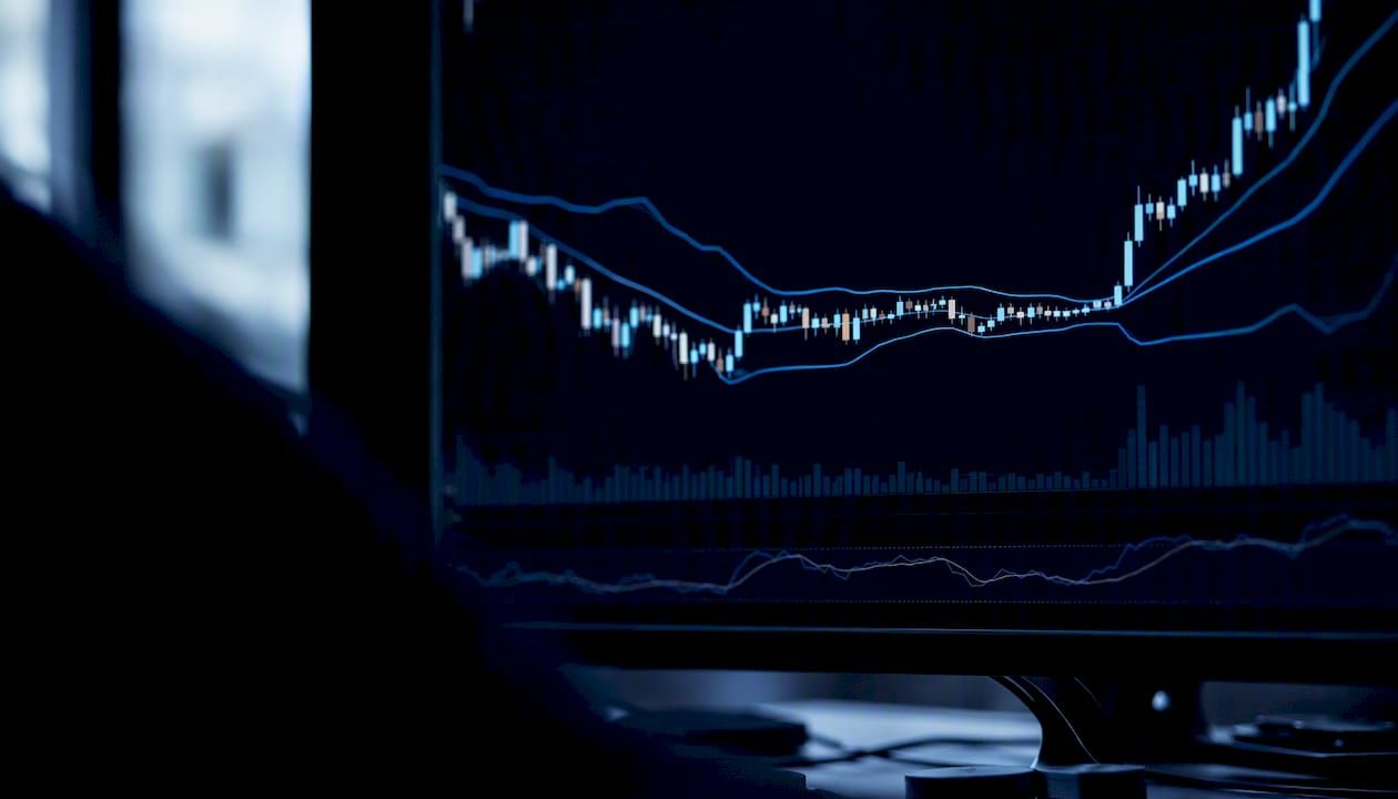 Stock chart with Bollinger Band squeeze