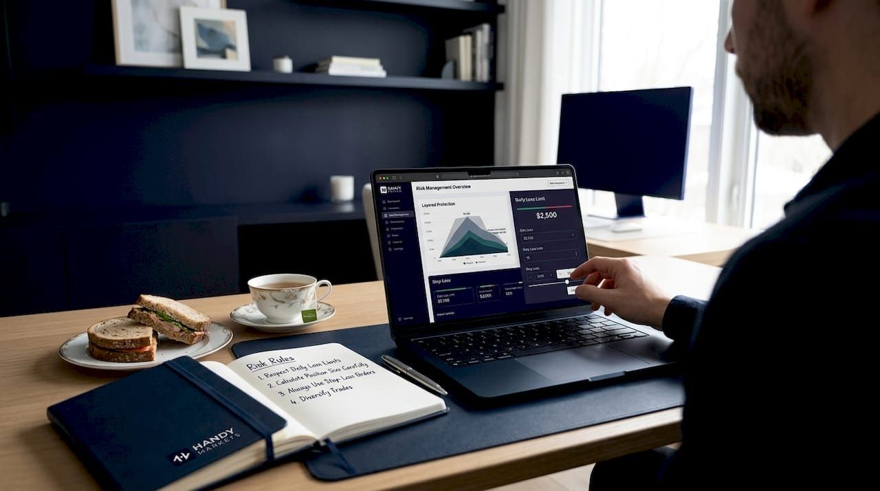 Trader adjusting digital stop-loss settings on laptop