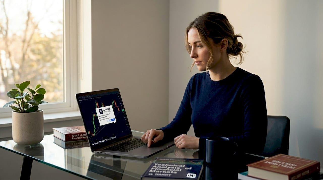 Trader confirming market order on laptop