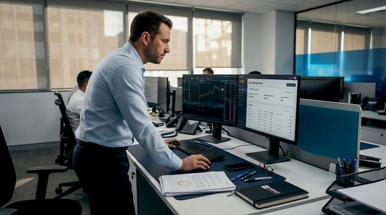 Trader reviewing risk management on platform
