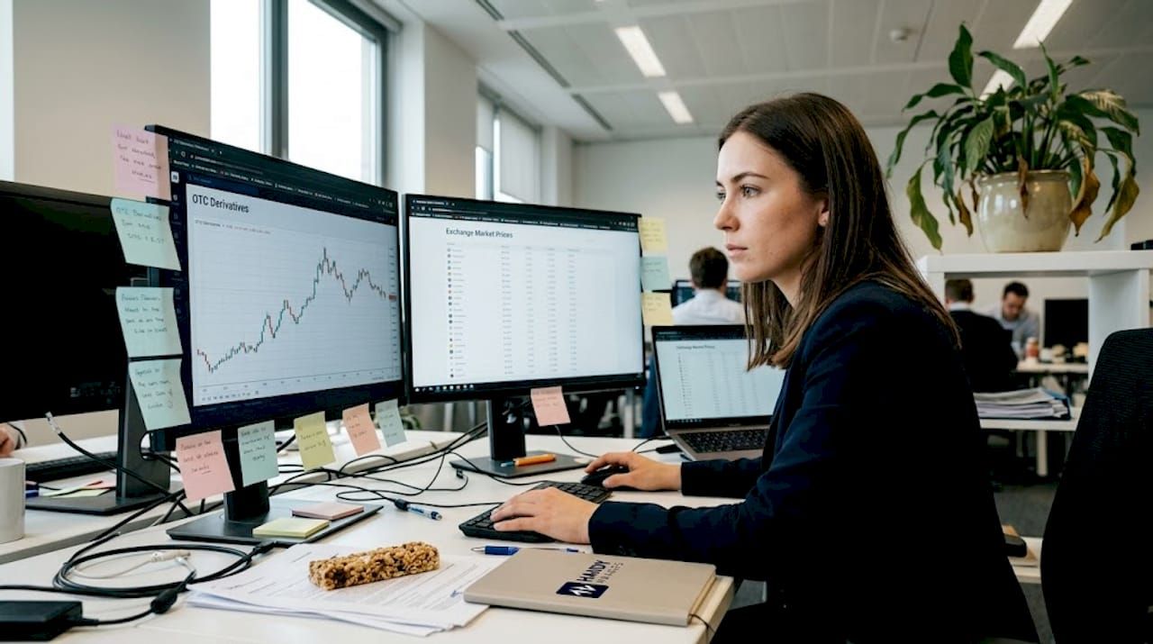 Trader reviews OTC and exchange derivatives