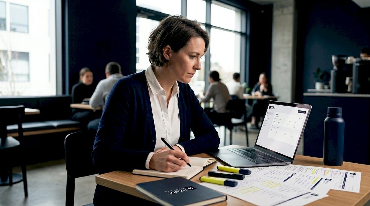 Trader updating journal in shared workspace