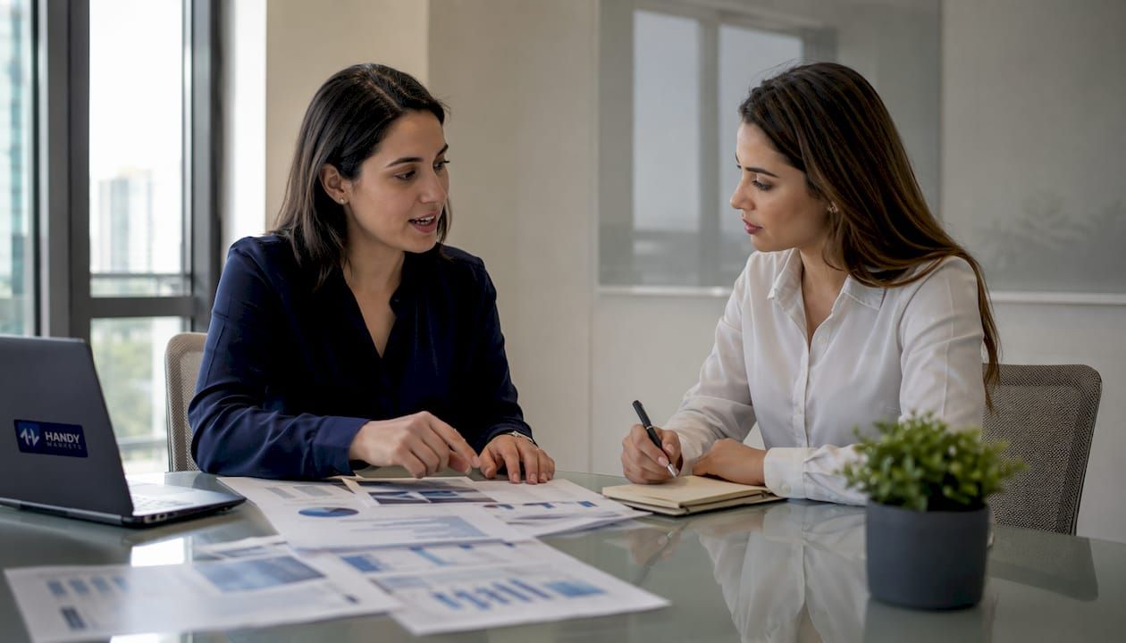 Two professionals discussing tactical allocation signals