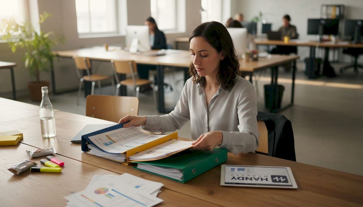 Woman comparing printed financial statements at desk