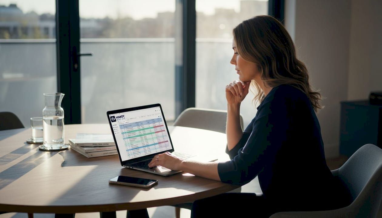 Woman reviewing trading risk reward data
