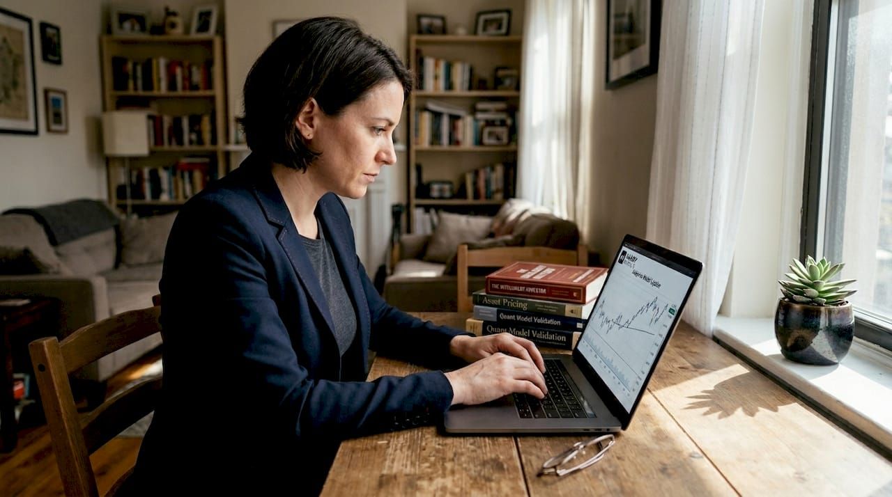 Woman updating strategy on laptop at home