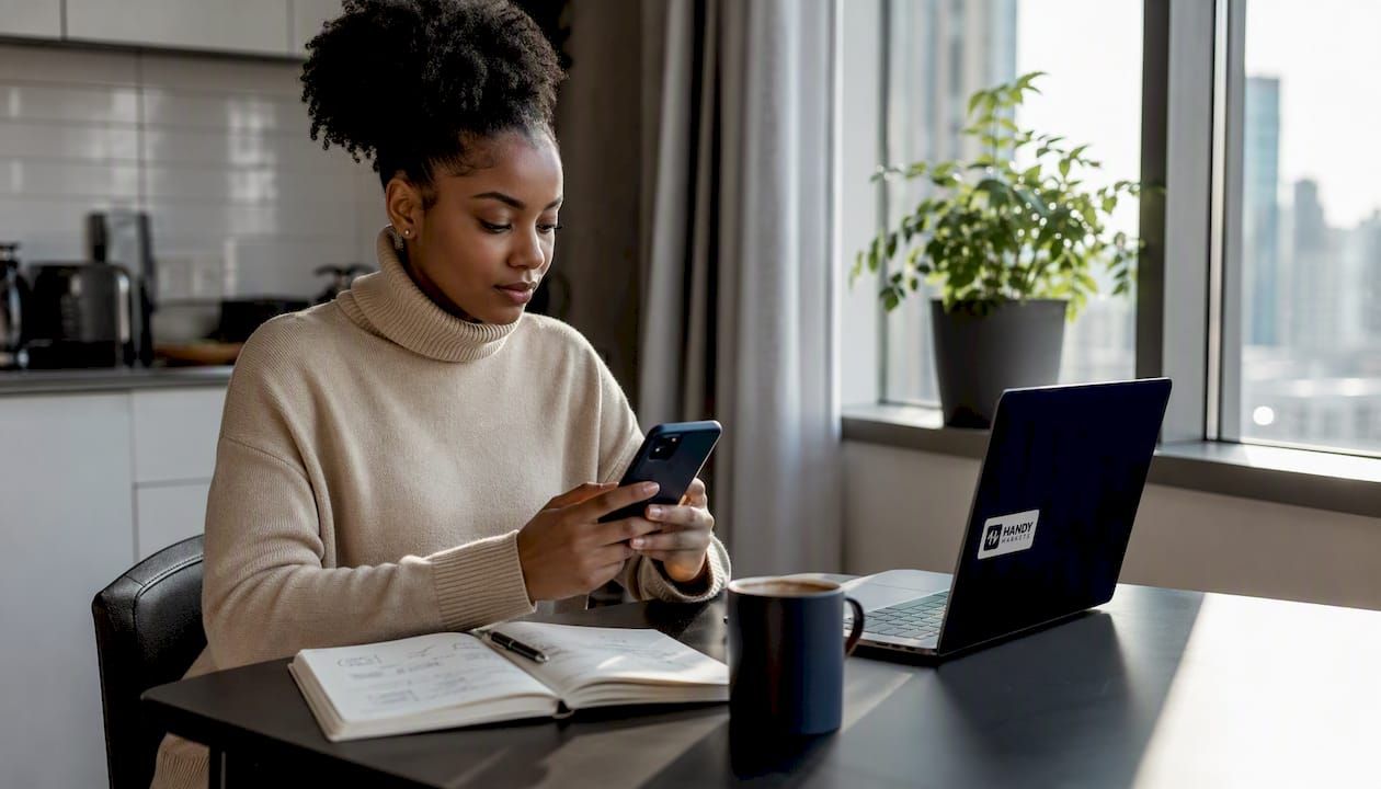 Woman using mobile crypto alerts and portfolio app